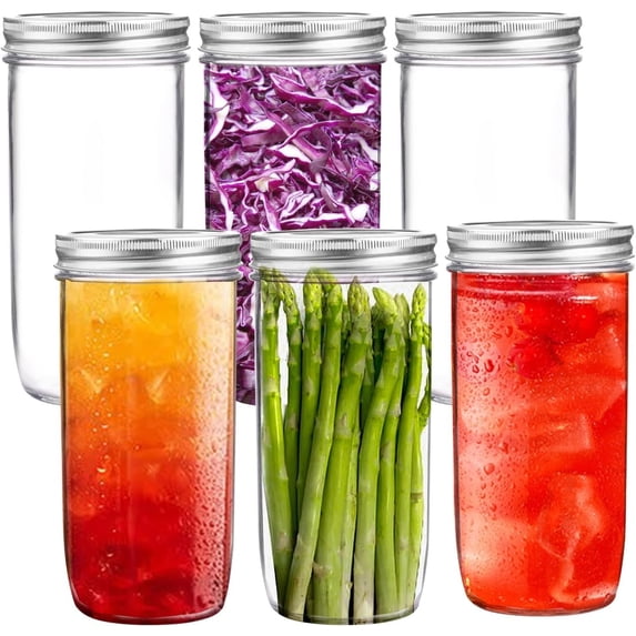 24 Oz Mason Jars,6 Pack Wide Mouth Mason Jars 24Oz with Lids,Tall Mason Jars