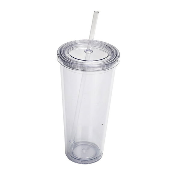 24 Oz Plastic Tumbler Cups,Large Plastic Drinking Glass with Straw and Lid,Double Walled Insulated Clear Cup,Reusable Cute Tumblers for for Smoothies Juice Iced Coffee(720ml)