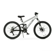 Ozark Trail 24 FS.1 Epictrail Full Suspension Mountain Bike, Fits Riders 46 - 56, Silver, Teens and Adults, Unisex