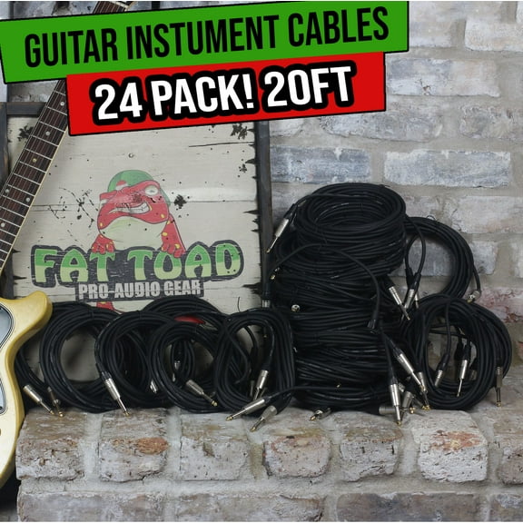 (24 PACK) 20FT Guitar Cables | Fat Toad Patch 1/4 Speaker Wires 24AWG Keyboard