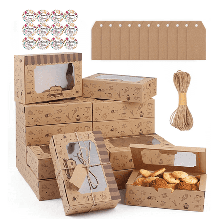 24 pack Bakery Boxes Locking Window Lid Includes Grease Paper, Charcuterie Sushi Cookie Cupcake Pastry