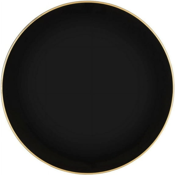 (24 PACK) EcoQuality 13" inch Round Charger Hammered Black Plastic Plates with Gold Rim - China Like Party Plates, Heavy Duty Large Disposable Dinner Salad Plate Weddings, Serveware