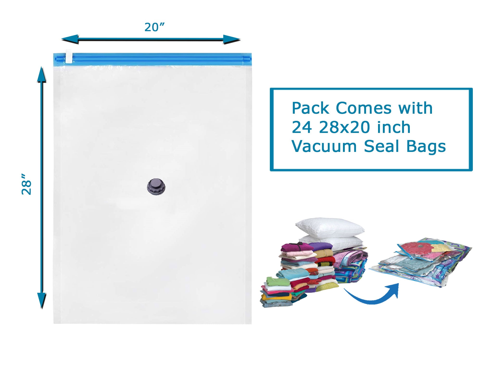 24 PACK LARGE Space Saver Storage Vacuum Seal Plastic Bags 70x50cm for Closet Organizing or Packaging