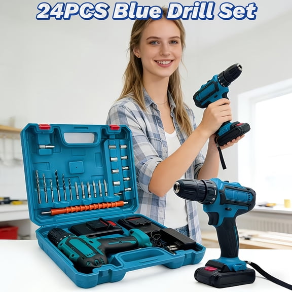 24-PC 21V Rechargeable Lithium Diamond Kit: Electric Screwdriver With Battery, Charger, And Home Repair Tools - Ergonomic Design, USB Charging, Handheld Drill Suitable For Projects/home Repairs