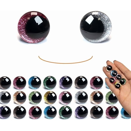 24 PCS 12mm Safety Eyes, Sparkling 3D Glitter Eyes with Washers, Doll Eyes Stuffed Crochet Eyes, Craft Doll Making Safety Eyes for Crocheting