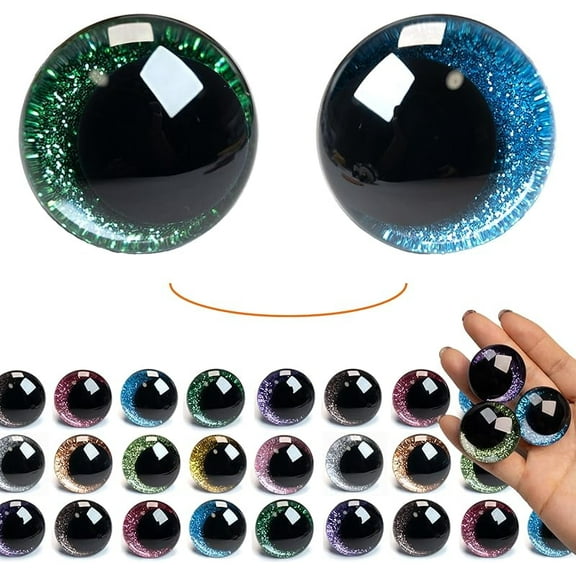24 PCS 20mm Safety Eyes, Sparkling 3D Glitter Eyes with Washers, Doll Eyes Stuffed Crochet Eyes, Craft Doll Making Safety Eyes for Crocheting