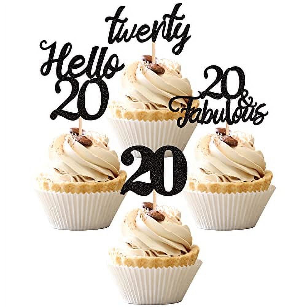 24 PCS 20th Birthday Cupcake Toppers Hello 20 Cake Topper Twenty 20 ...