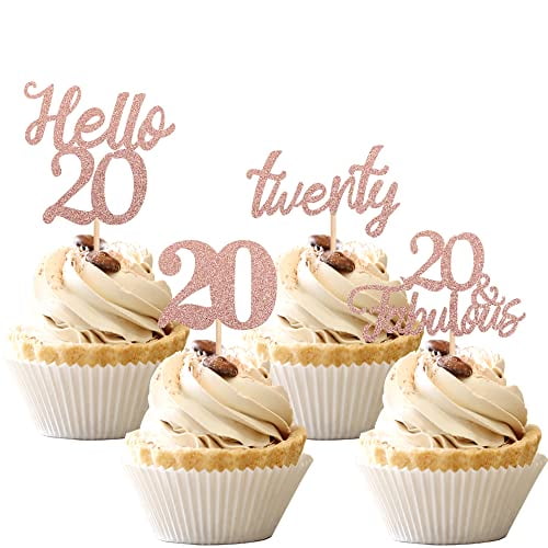 24 PCS 20th Birthday Cupcake Toppers Hello 20 Cake Topper Twenty 20 ...