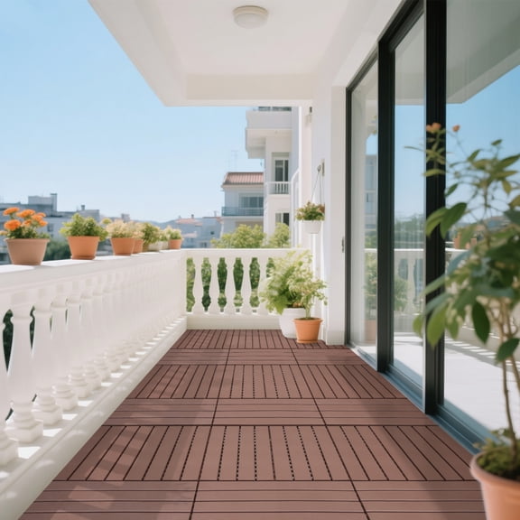 24 PCS 24x12 Inch Interlocking Outdoor Terrace Deck Tiles Red Brown Heavy Duty PP For Indoor Outdoor Balcony Backyard Poolside