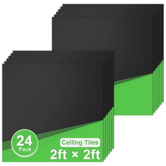 24 PCS 24x24 Inch Black Drop Ceiling Tiles, 2x2FT PVC Smooth Ceiling Panels - Waterproof, Fire-Rated - Cover 96 Sq.Ft