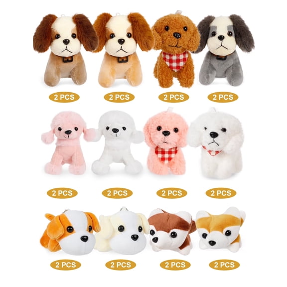 24 PCS 4.5" Cute Dog Plush Toy, Mini Dog Plush Backpack Charm, Various Plush Dog Toys, Perfect as a Holiday Gift, Prize, or Room Decoration for Boys and Girls