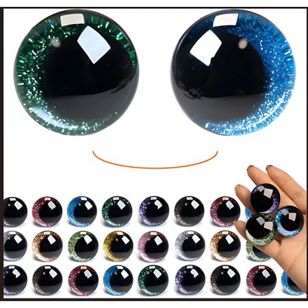 24 PCS 40mm Safety Eyes, Sparkling 3D Glitter Eyes with Washers, Doll Eyes Stuffed Crochet Eyes, Craft Doll Making Safety Eyes for Crocheting