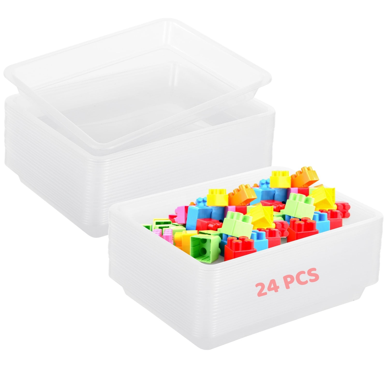 24 PCS Activity Plastic Art Trays, 11 x 8.3 x 1.2 Inches Flat Storage Tray Serving Organizer Trays, Stackable Bins for Painting Beads Office School DIY Projects