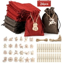 24 PCS Advent Calendar Countdown Bags, Burlap Jute Gift Bags with 1-24 Numbers Stickers & Drawstring, Reusable Fabric Gift Bags DIY Advent Calendar Craft Set for Xmas Hanging Decoration