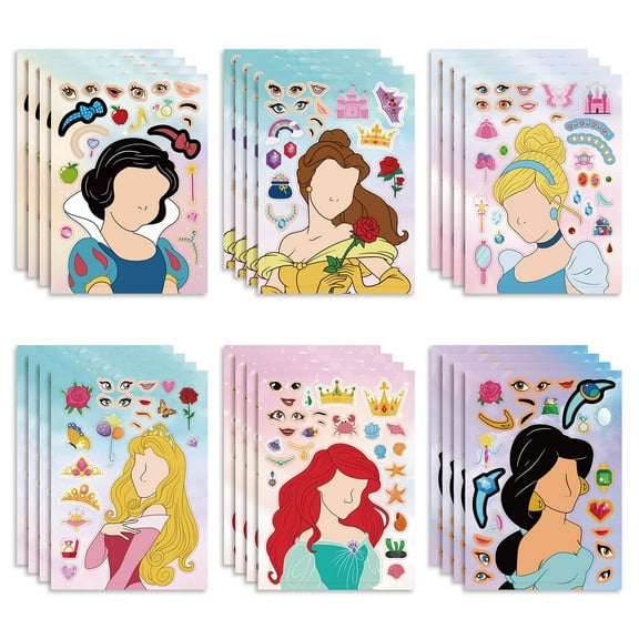 24 PCS Ariel Princess Sticker Sheets Large Make Your Own Mix and Match Sheets Play Set Reusable Stickers Fantasy Arts and Crafts Activity Party Favor Supplies Craft