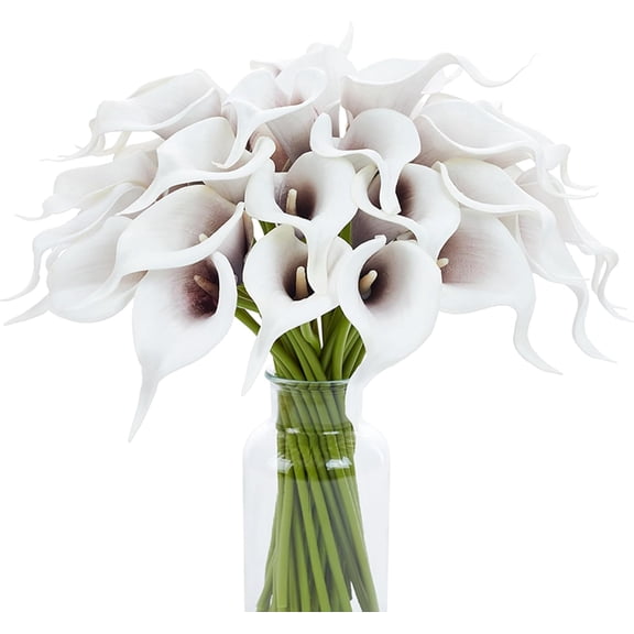 24 PCS Artificial Calla Lily Fake Flowers Silk Flower Real Touch for Home Kitchen Decor Wedding Bouquet Office Decoration(Black & White)