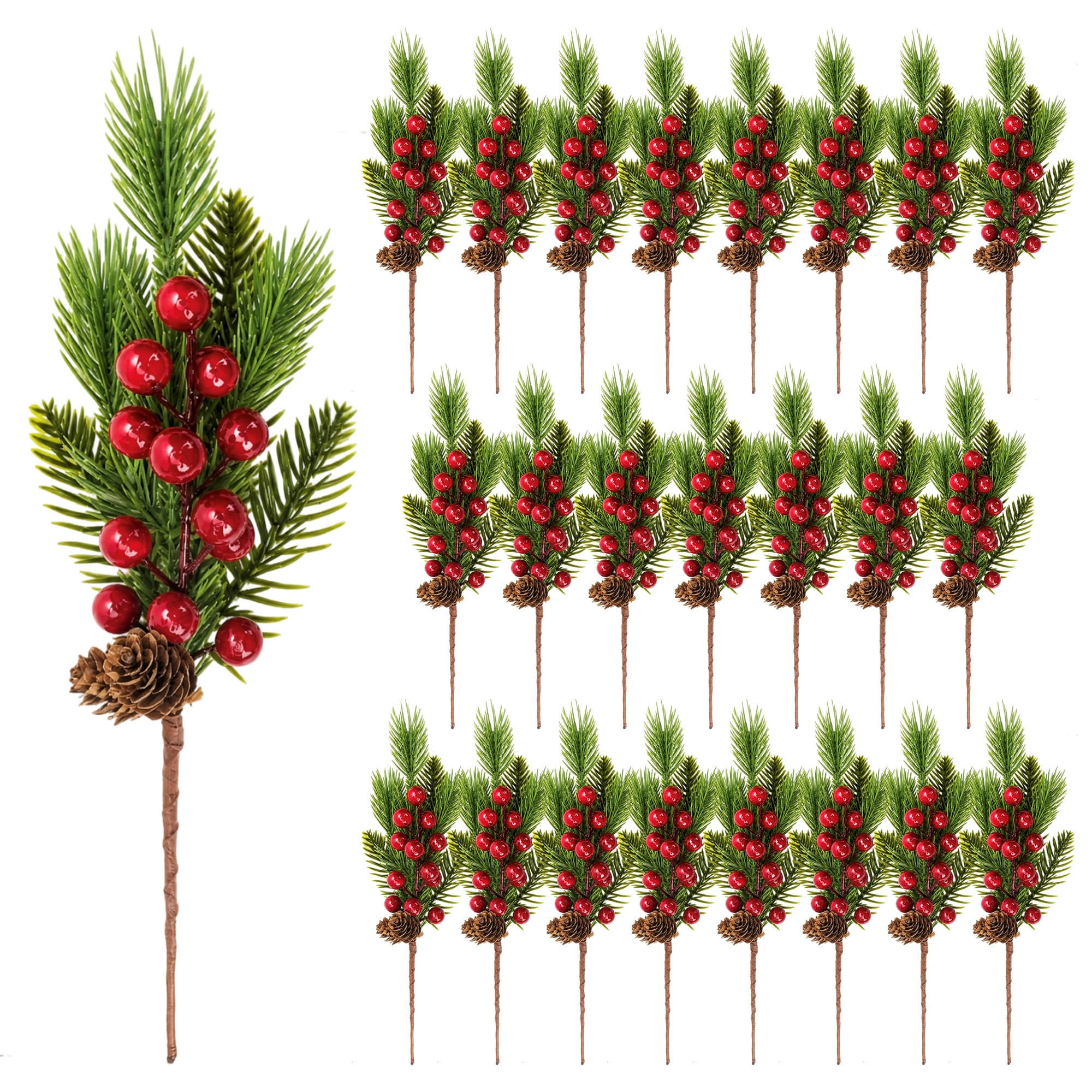 Ruby Slippers Diy 24 PCS Artificial Pine Picks, 12in Pine Needles with Red Berry Stems ...