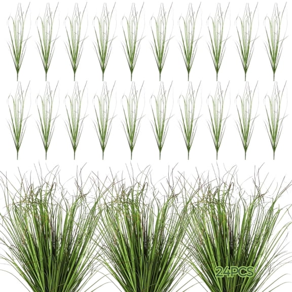 24 Pack Red-Tipped Faux Reed Grass - Realistic Artificial Reed Plants (20in) | Faux Shrubs Wheat Grass | Realistic Greenery Stems Weed | UV Resistant for Outdoor Decor
