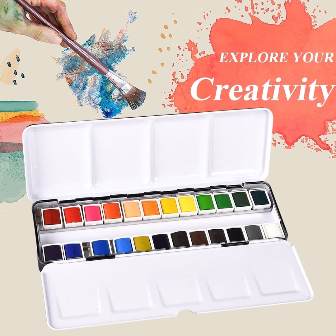 24 PCS Assorted Colors Foldable Watercolor half pan paint sets painting ...