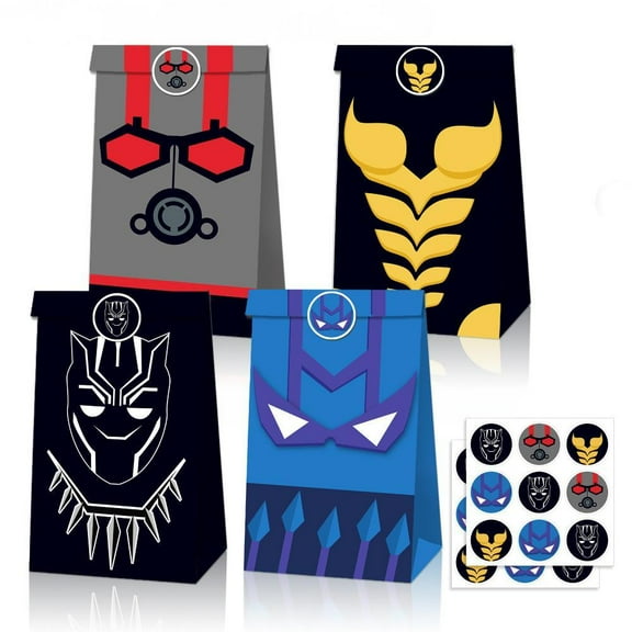 24 PCS The Avengers Paper Bags and 36PCS Sticker The Avengers Theme Party Paper Gift Bags with Handle for Birthday Party Favor Treat Goodie Bags Party Decoration Supplies (8.6*4.7*3.1 IN)