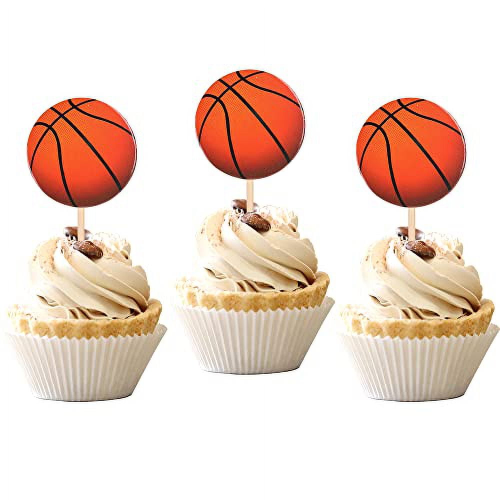 24 PCS Basketball Cupcake Toppers NBA Star Sports Ball Cupcake Picks Baby Shower Basketball