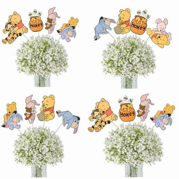 24 PCS Bear Party Decorations Centerpieces, Cute Table Toppers On Sticks Cutouts for Baby Shower Table Decorations Birthday Party Supplies