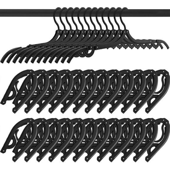 24 PCS Black Portable Folding Clothes Hangers,Travel Hangers,Black Foldable Hangers Lightweight Travel Accessories,Non-Slip Folding Hangers for Clothes for Travel and Home