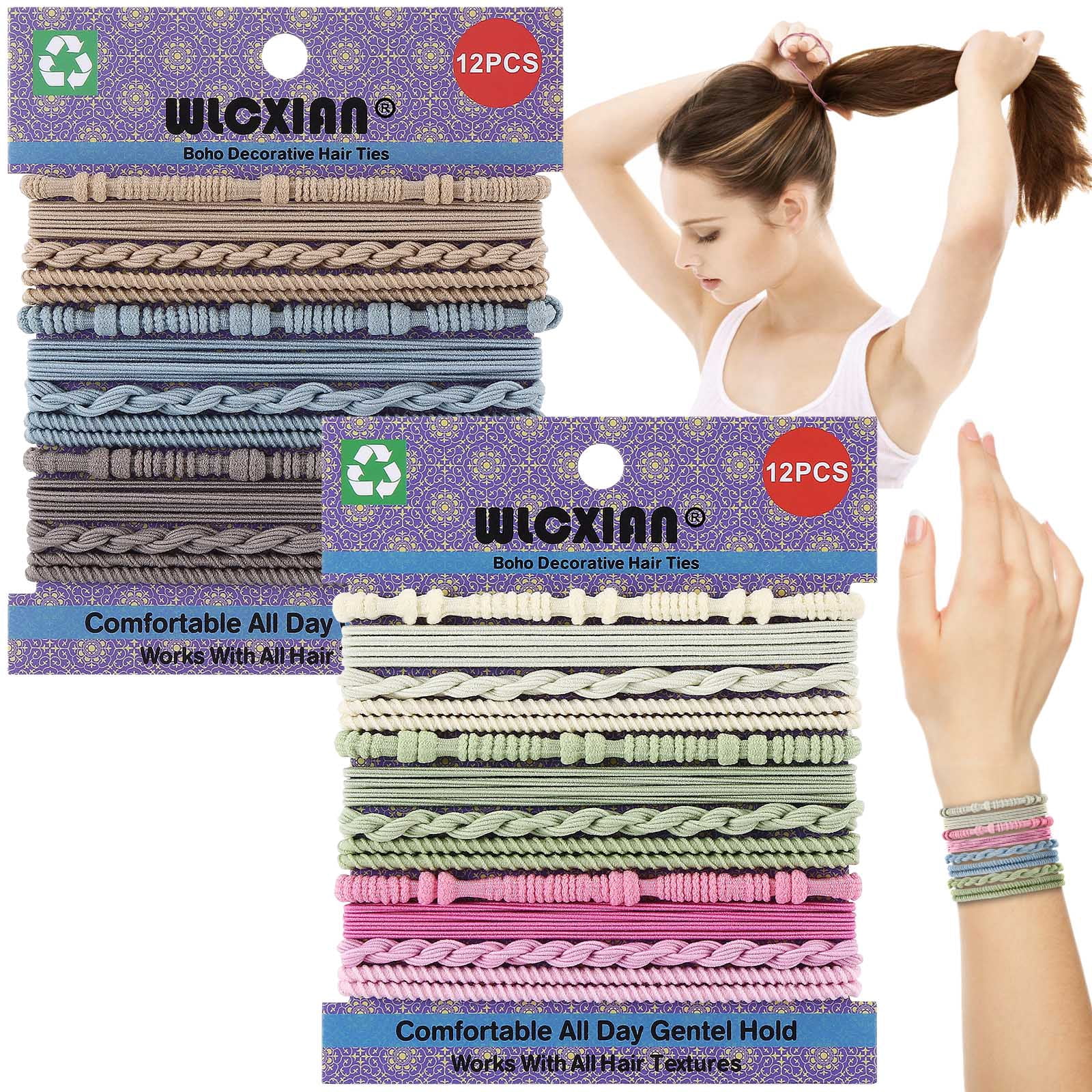 24 PCS Boho Hair Ties for Women, 6 Gothic Colors Decorative  display picture 3