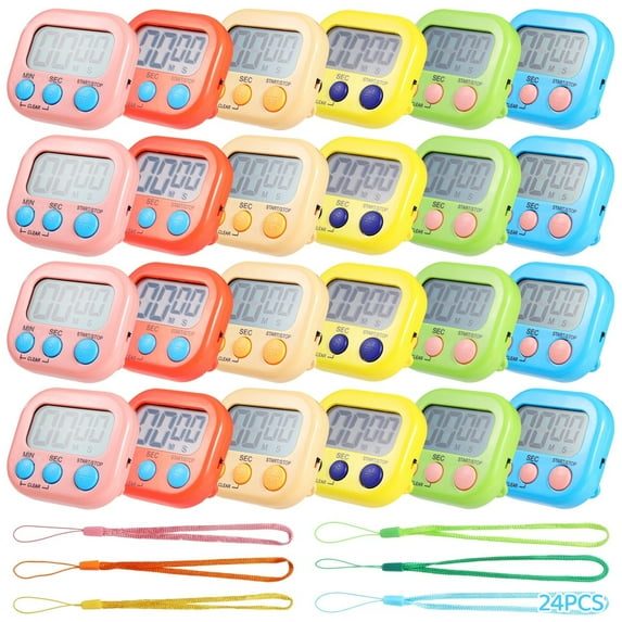 Texvora 24 pack digital timers, magnetic with on/off switch, minute second countdown, loud alarm, big LCD display