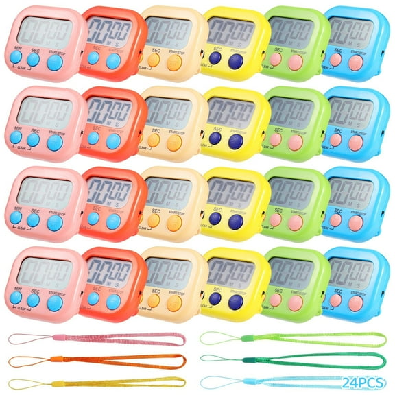 24 PCS Bulk Digital Timer, Magnetic Timers for Classroom, On/Off Switch Minute Second Countdown Big LCD Display Timer, Loud Alarm for Exercise Cook Baking Teacher