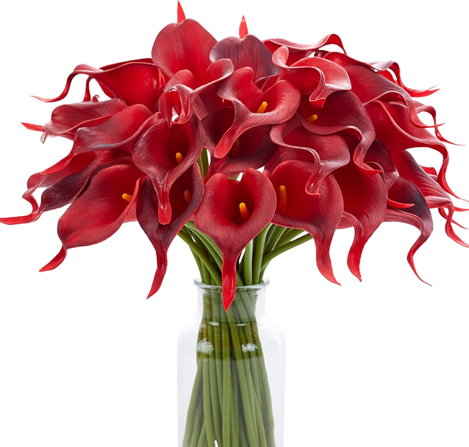 24 PCS Burgundy Artificial Calla Lily Fake Flowers Silk Flower Real Touch for Home Kitchen Decor Wedding Bouquet Office Decoration