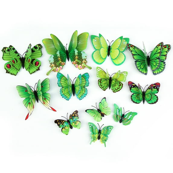 24 PCS Butterfly Room Decor, Home Wall Decor Fridge Magnets, 3D Butterflies Stickers for Party Decorations, Green