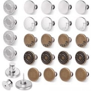 24 PCS Button Pins for Jeans, No Sew and No Tools Instant Replacement Snap Tack Pant Button, Reusable and Adjustable Metal Pants Tightener