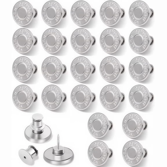 24 PCS Button Pins for Jeans, No Sew and No Tools Instant Replacement Snap Tack Pant Button, Reusable and Adjustable Metal Pants Tightener