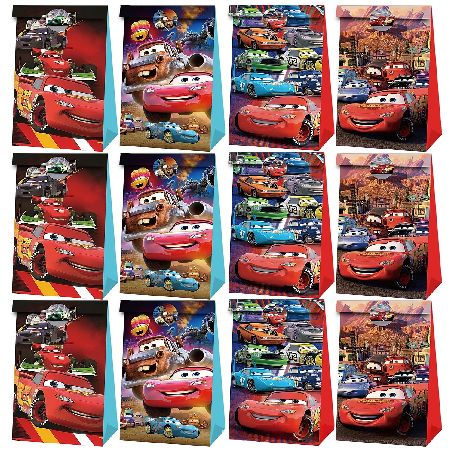 24 PCS Cars Party Favor Candy Bags for Alice in Wonderland Themed Birthday Supplies Decor,Kids Birthday Game Party Kraft Paper Goodie Gift Bag Decorations