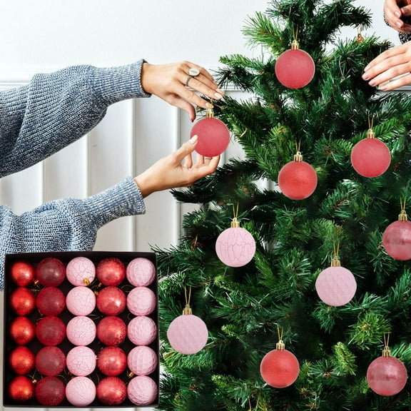 24-PCS Christmas Plastic Decoration Ball Set with Metallic Finish, 1.57" Small Tree Hanging Ornaments for Festive Holiday Home Decor Red