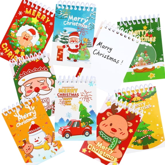 24 PCS Christmas Spiral Notepads 8 Design Set 24 Sheets Each Portable Pocket Size
