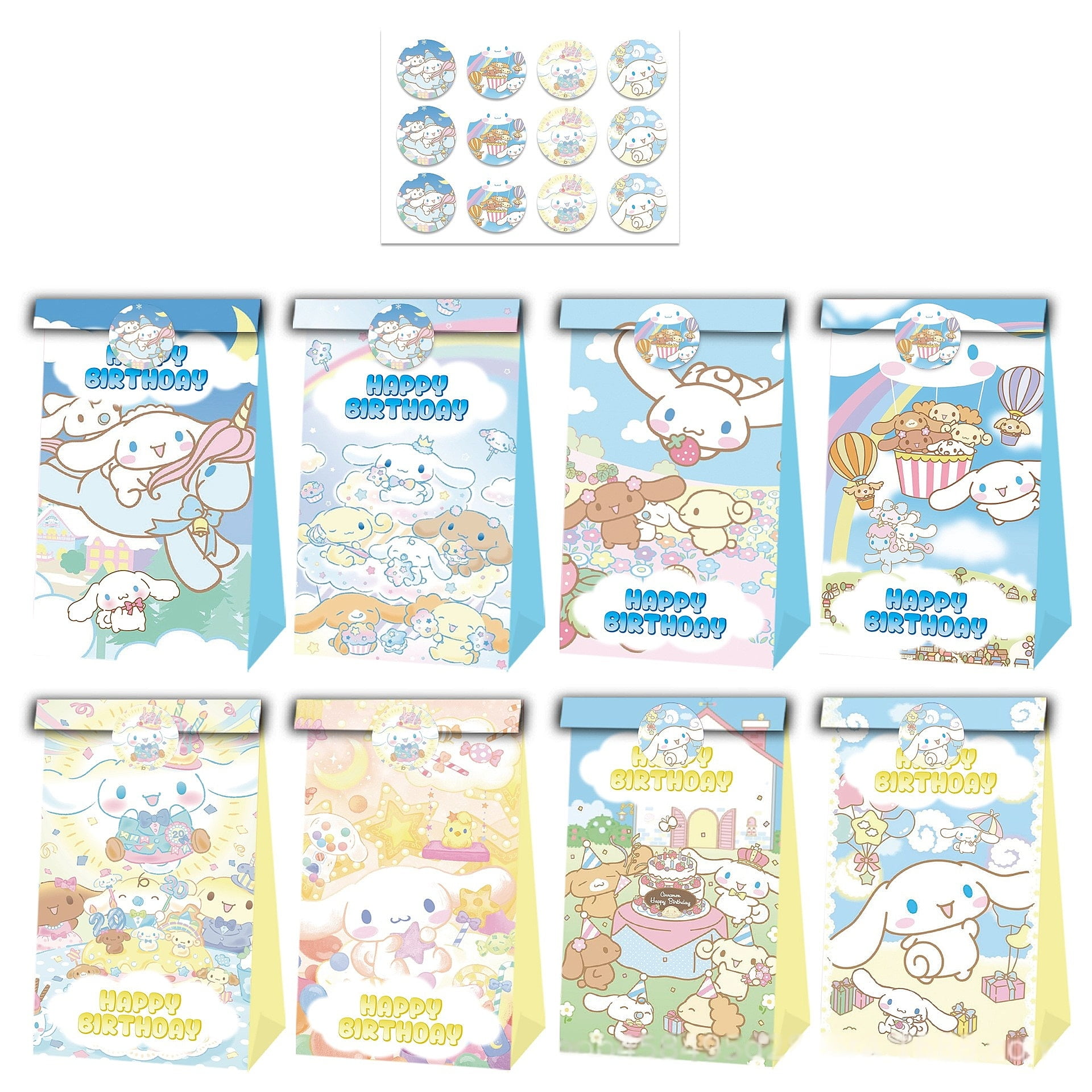 24 PCS Cinnamoroll Party Favor Candy Bags for Alice in Wonderland Themed Birthday Supplies Decor,Kids Birthday Game Party Kraft Paper Goodie Gift Bag Decorations