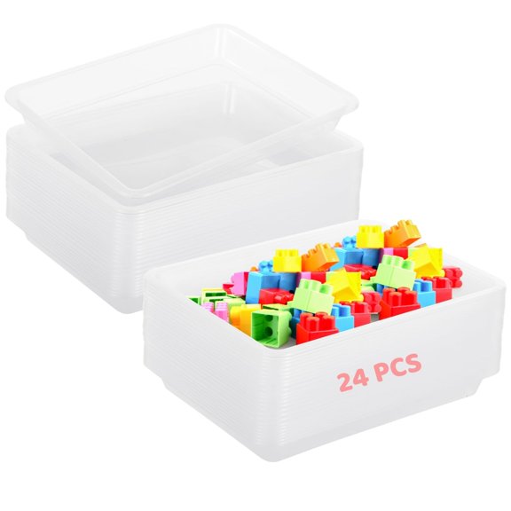 24 PCS Clear Plastic Art Trays 11 x 8.3 Inches Stackable Storage Bins for Craft Beads Painting Office Projects
