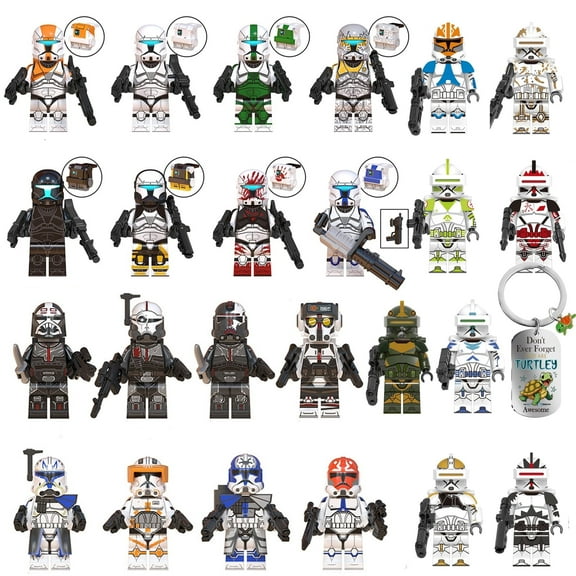 24 PCS Clone Wars Clone Force 99 Minifigures Collectible 1.77 inch Clone Trooper Action Figures Building Blocks Toys Set (Gift - 1PCS Turtle Keychain)