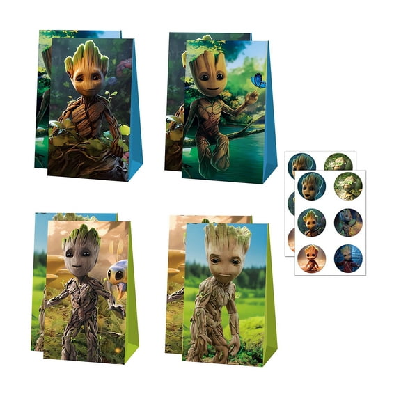 24 PCS Dart War Party Favor Candy Bags for Groot Themed Birthday Supplies Decor,Birthday Game Party Kraft Paper Goodie Gift Bag Decorations