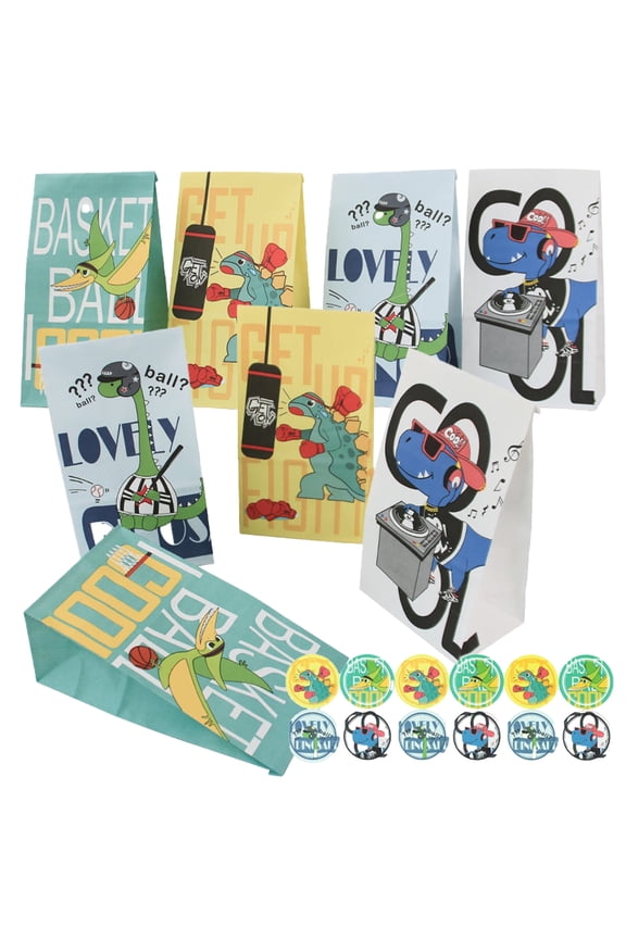 24 PCS Dinosaur Gift Bags Dinosaur Goodie Bags Dinosaur Birthday Party Flavor Bags Dinosaur Candy Bags
