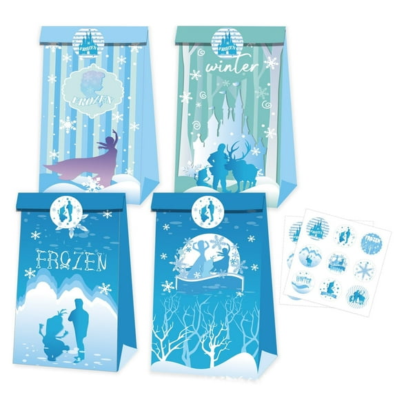 24 PCS Anime Party Favor Candy Bags for Elsa Princess Themed Birthday Supplies Decor,Kids Birthday Game Party Kraft Paper Goodie Gift Bag Decorations