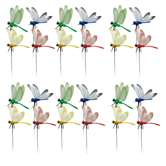 24 PCS Fake Dragonfly Clips,3D Outdoor Dragon Fly Decor Clip on Dragonfly for Bugs Dragonfly Garden Stakes Gardening Decoration Insert Plaque Yard Ornaments
