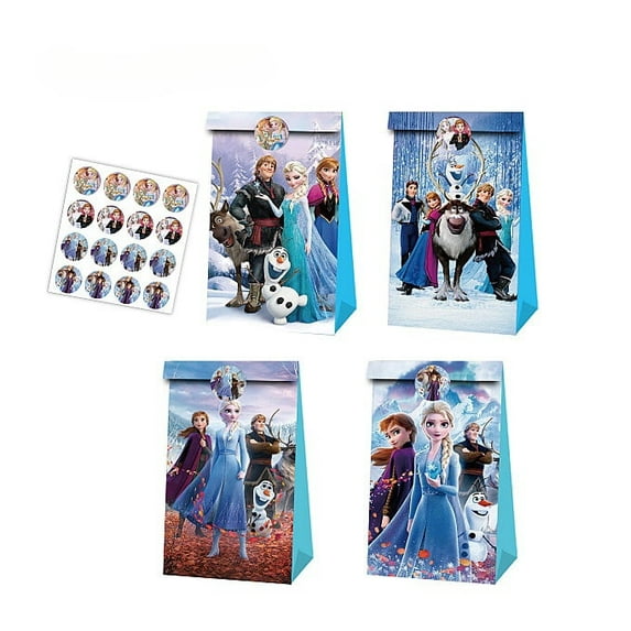 24 PCS Elsa Princess Party Favor Candy Bags for Elsa Princess Themed Birthday Supplies Decor,Kids Birthday Game Party Kraft Paper Goodie Gift Bag Decorations