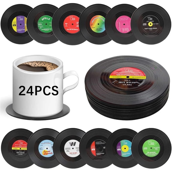 24 PCS Funny Retro Vinyl Record Music Gift,Bars,Birthdays, Parties for Music Lovers Colorful Coaste,Home Decor Housewarming and Wedding Decorations Gifts Ideas