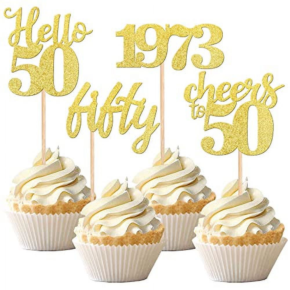 Gyufise Cupcake-Topper Zum 50. Geburtstag – 24 Stück, Mit Motiven "Outta 1973" & "Hello 50", 12,4 Cm Hoch