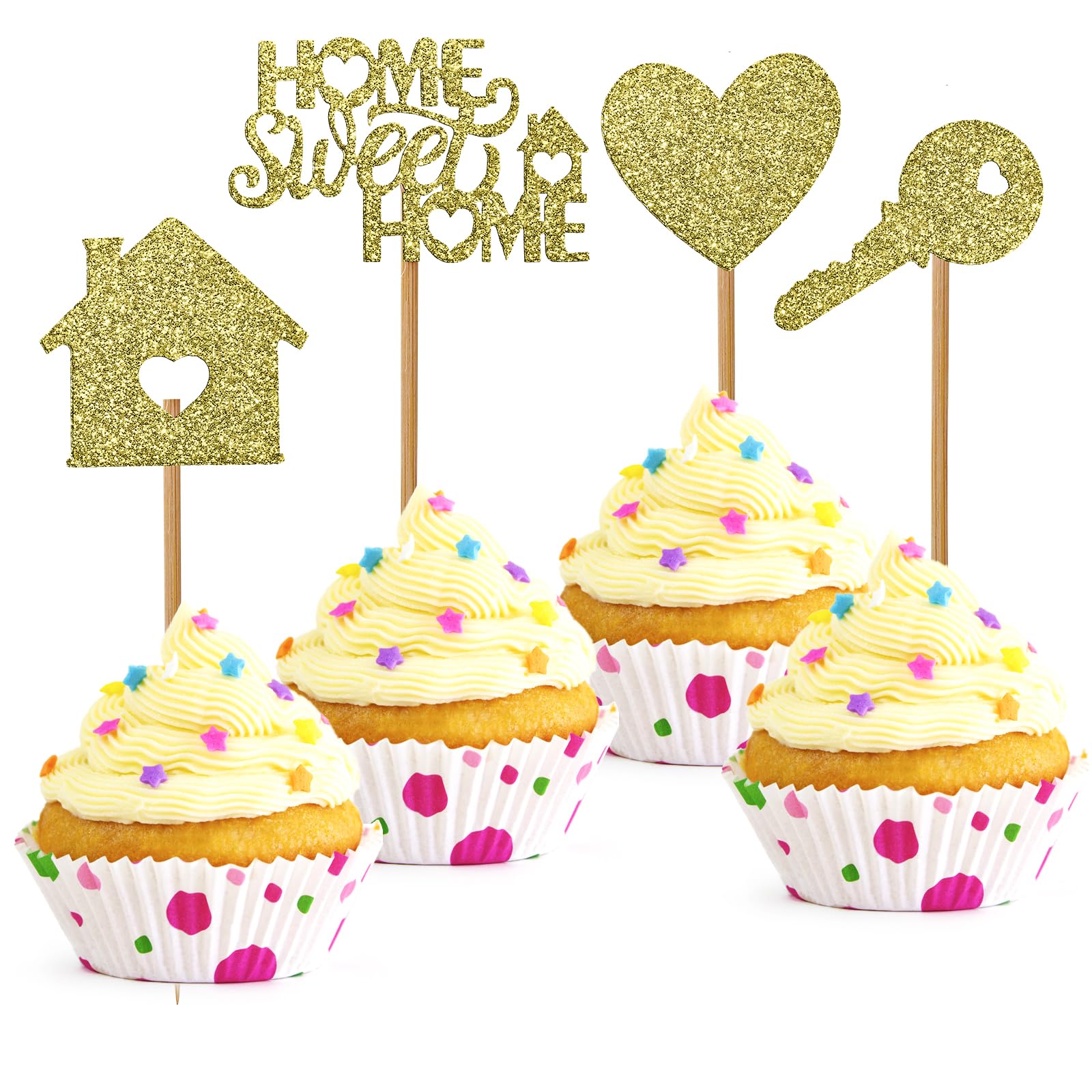 24 PCS Gold Home Sweet Home Cupcake Toppers Housewarming Cake