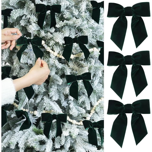 24 PCS Green Vintage Velvet Christmas Bows -Cozy 4.5 Inch Bows for Christmas Tree Ornaments, Wreath Accents, Gift Wrapping, Wine Bottles, Stair Railings, DIY Crafts & Xmas Home Decor