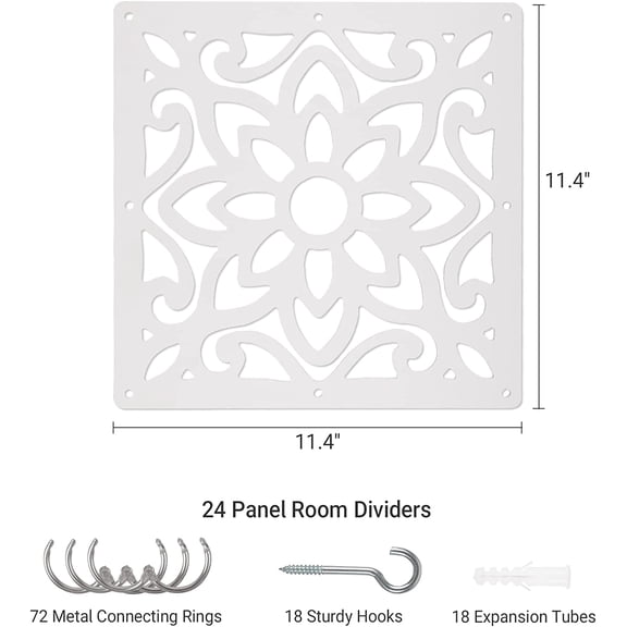 24 PCS Hanging Room Divider Decorative Thick Wall Screen Panels Floral Carving Pattern Hollow Out Design for Bedroom Living Dining Room Kitchen Office Restaurant Home Hotel Decor - White Flower